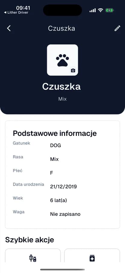 Profil zwierzęcia w aplikacji BetterPet