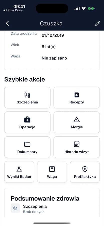 Ekran aplikacji BetterPet z kartą zdrowia zwierzęcia — szczepienia, recepty i wyniki badań
